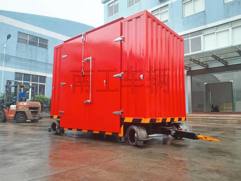 3吨双牵引箱式多米平台 无动力叉车牵引工具拖车